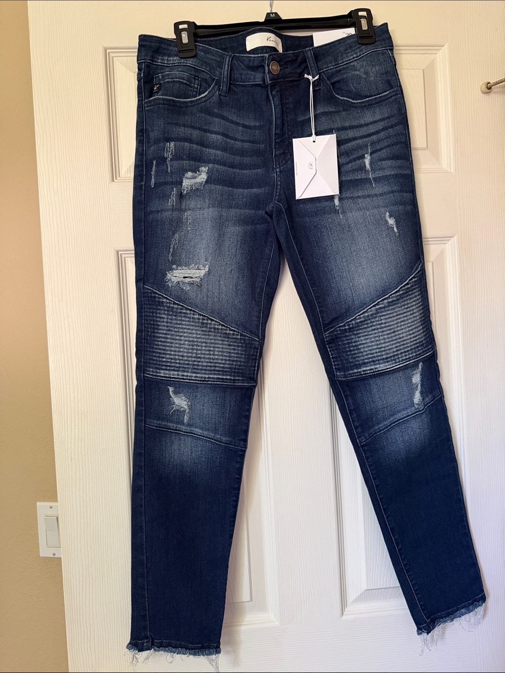 KanCan Dark Blue Slim Moto Jeans with Ribbed Knee Panels